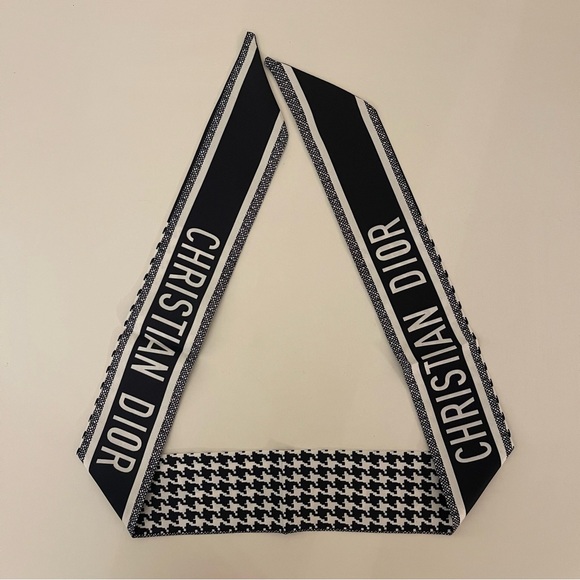 *D*I*O*R* Black White Houndstooth Pattern Print Twilly Bandeau Wrap Scarf - Picture 2 of 2